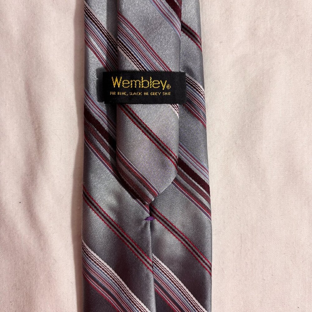 Wembley Tie 100% Polyester. Light Blue and Maroon.